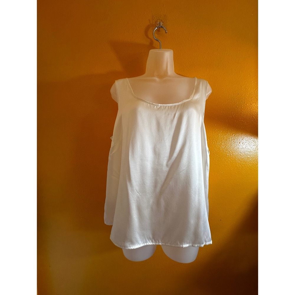 Nygard Collection Womens Ivory 100% Silk Tank Top Side Zip Scoop Neck Size 16